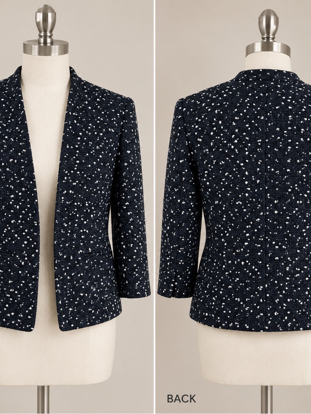 J. Crew Navy Speckled Open-Front Blazer